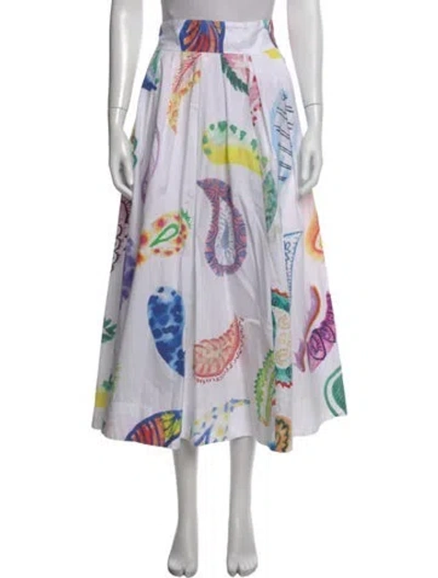 Pre-owned Rosie Assoulin Paisley Print Midi Length Skirt In White