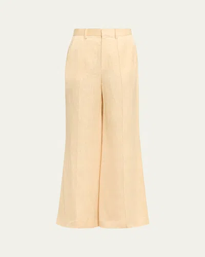 Rosie Assoulin Paneled Satin Jacquard Pintuck Flare Trousers In Yellow