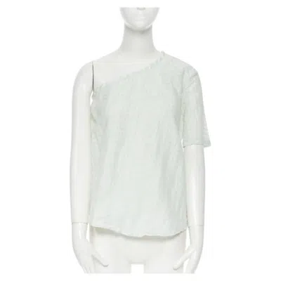 Pre-owned Rosie Assoulin Pastel Green Striped Rusched Draped Back One Shoulder Top Xs