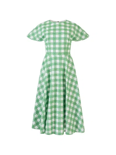 Rosie Assoulin Picnic Embroidered Gingham Midi Dress In Green
