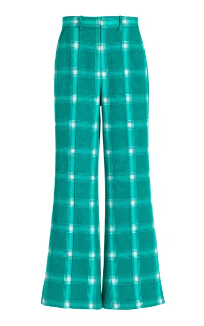 Rosie Assoulin Piped Plaid Flared Pants In Green