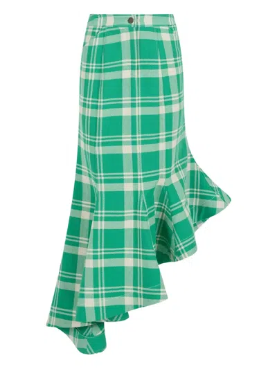 Rosie Assoulin Plaid Asymmetric Skirt In Green