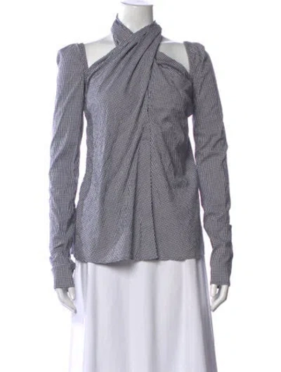 Pre-owned Rosie Assoulin Plaid Print Asymmetrical Top In Blue