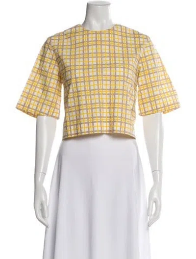 Pre-owned Rosie Assoulin Plaid Print Crew Neck Crop Top In Yellow