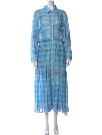 Pre-owned Rosie Assoulin Plaid Print Long Dress In Blue