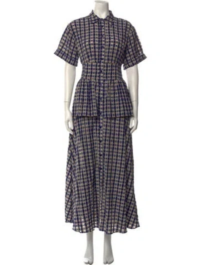 Pre-owned Rosie Assoulin Plaid Print Long Dress In Blue