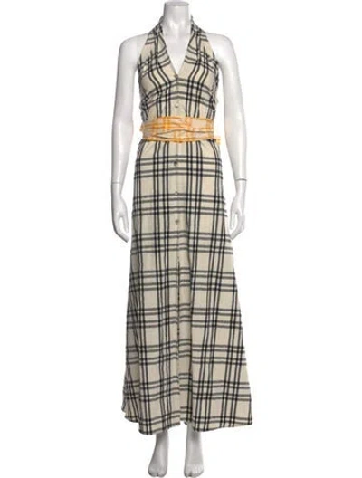 Pre-owned Rosie Assoulin Plaid Print Long Dress In Gray