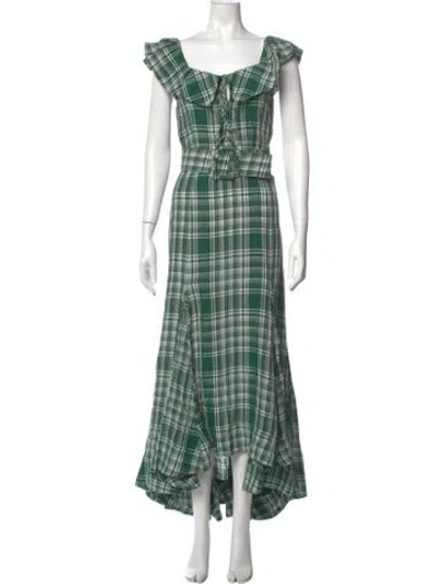 Pre-owned Rosie Assoulin Plaid Print Long Dress In Green