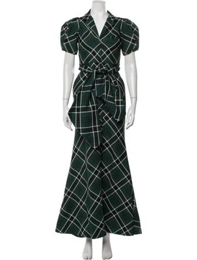 Pre-owned Rosie Assoulin Plaid Print Long Dress In Green