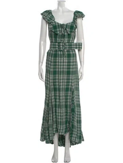 Pre-owned Rosie Assoulin Plaid Print Long Dress In Green