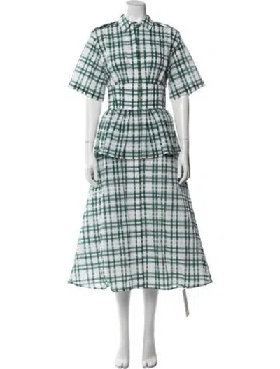 Pre-owned Rosie Assoulin Plaid Print Long Dress In Green