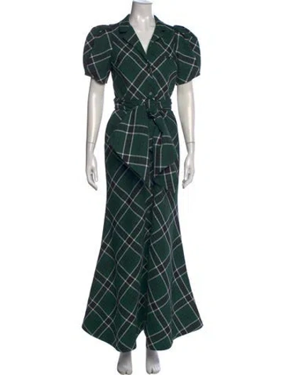 Pre-owned Rosie Assoulin Plaid Print Long Dress In Green