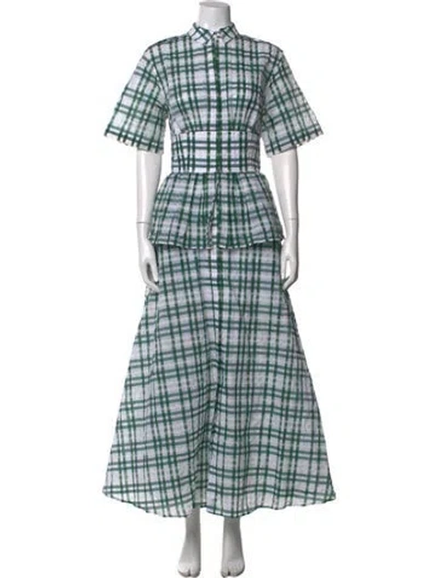 Pre-owned Rosie Assoulin Plaid Print Long Dress In Green