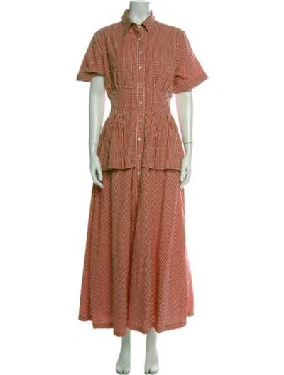 Pre-owned Rosie Assoulin Plaid Print Long Dress In Orange
