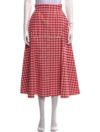 Pre-owned Rosie Assoulin Plaid Print Long Skirt In Metallic/red