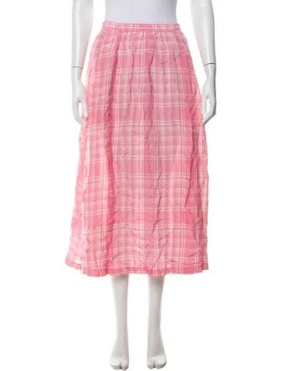 Pre-owned Rosie Assoulin Plaid Print Long Skirt In Pink