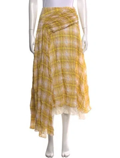 Pre-owned Rosie Assoulin Plaid Print Long Skirt In Yellow