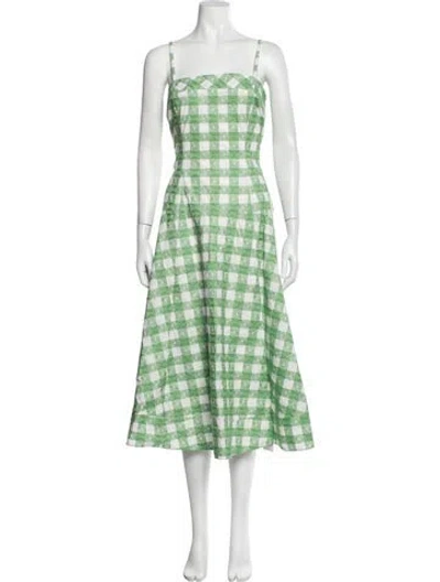 Pre-owned Rosie Assoulin Plaid Print Midi Length Dress In Green