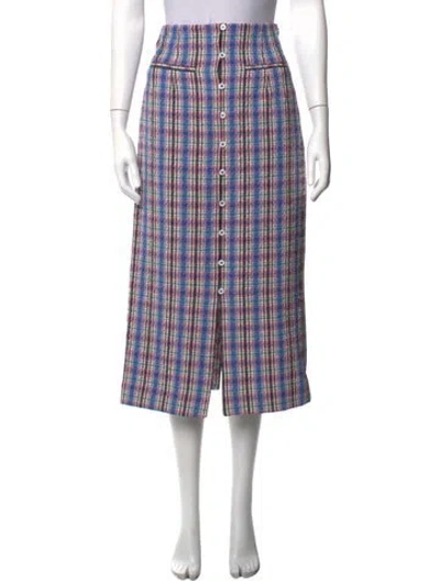 Pre-owned Rosie Assoulin Plaid Print Midi Length Skirt In Blue