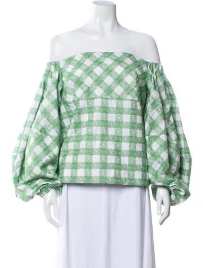 Pre-owned Rosie Assoulin Plaid Print Off-the-shoulder Top In Green