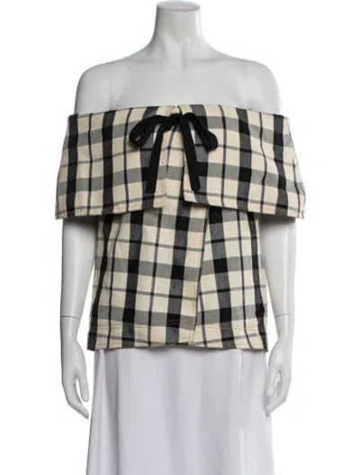 Pre-owned Rosie Assoulin Plaid Print Off-the-shoulder Top W/ Tags In Neutral