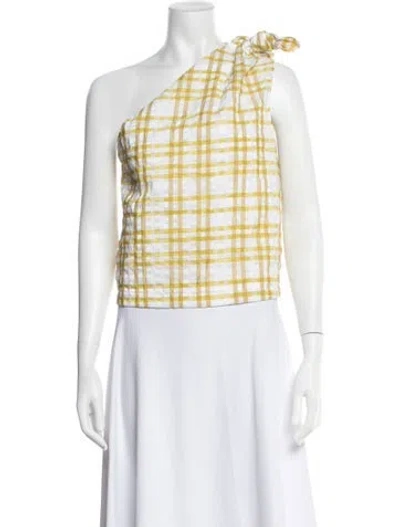Pre-owned Rosie Assoulin Plaid Print One-shoulder Top In Yellow
