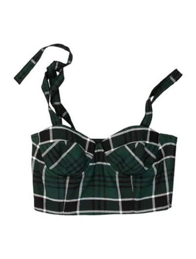 Pre-owned Rosie Assoulin Plaid Print Square Neckline Crop Top In Green