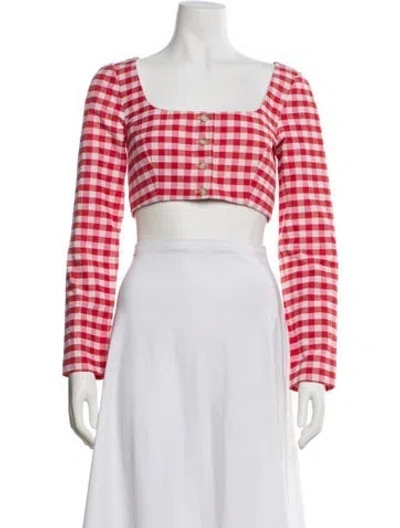 Pre-owned Rosie Assoulin Plaid Print Square Neckline Crop Top In Pink