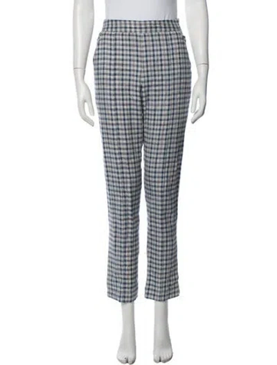 Pre-owned Rosie Assoulin Plaid Print Straight Leg Pants In Blue