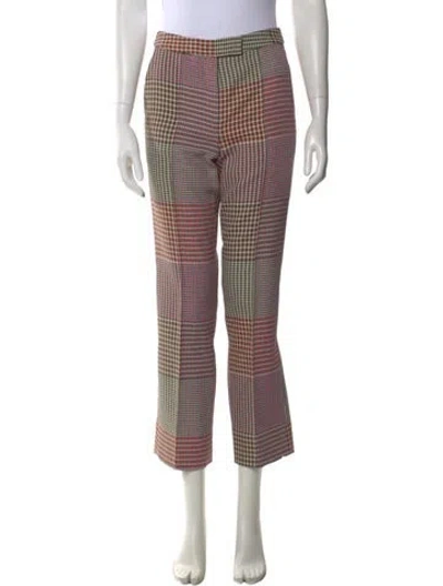 Pre-owned Rosie Assoulin Plaid Print Straight Leg Pants In Brown