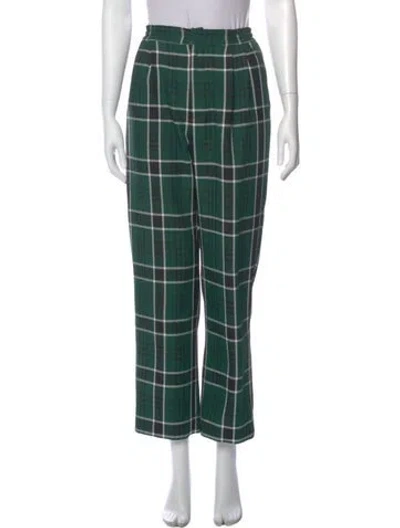 Pre-owned Rosie Assoulin Plaid Print Straight Leg Pants In Green