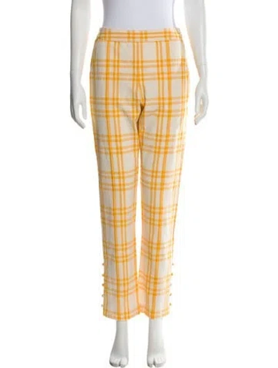 Pre-owned Rosie Assoulin Plaid Print Straight Leg Pants In Yellow
