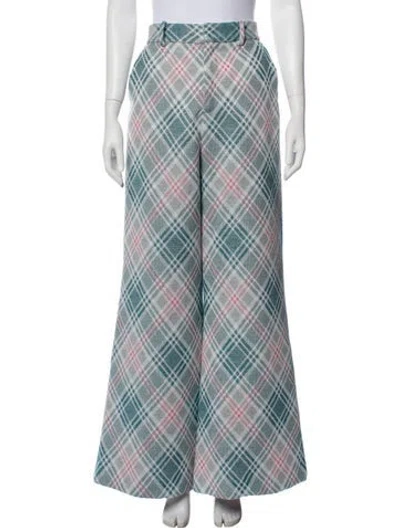 Pre-owned Rosie Assoulin Plaid Print Wide Leg Pants In Blue