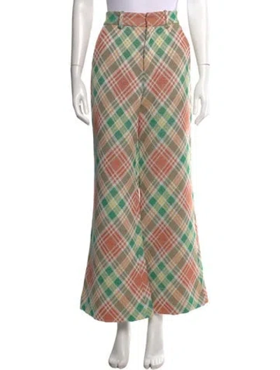 Pre-owned Rosie Assoulin Plaid Print Wide Leg Pants In Green