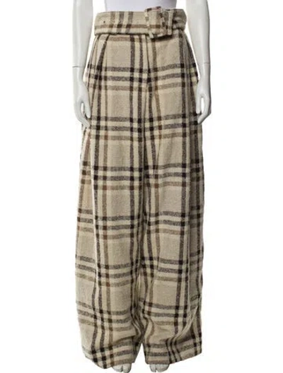Pre-owned Rosie Assoulin Plaid Print Wide Leg Pants In Neutral