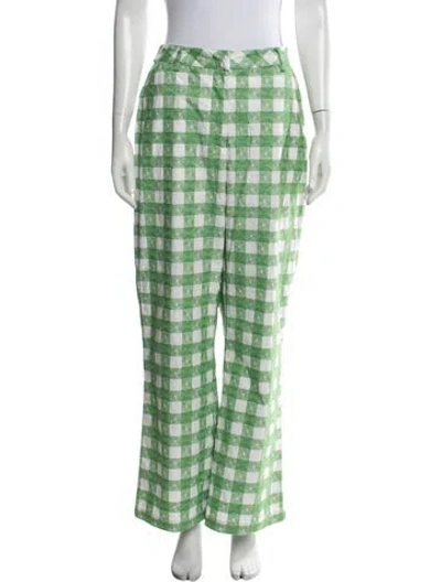 Pre-owned Rosie Assoulin Plaid Print Wide Leg Pants W/ Tags In Green