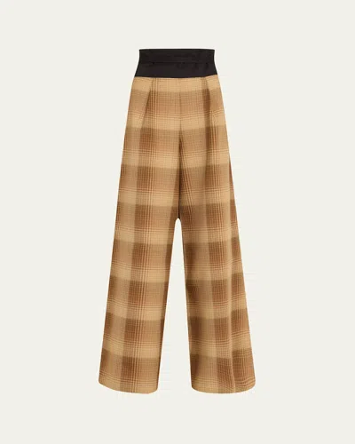 Rosie Assoulin Plaid Tie Palazzo Pants In Brown