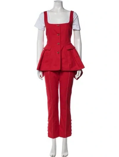 Pre-owned Rosie Assoulin Pleated Accents Pant Set In Red