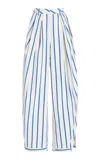 Rosie Assoulin Pleated Asymmetrical Pant In Stripe