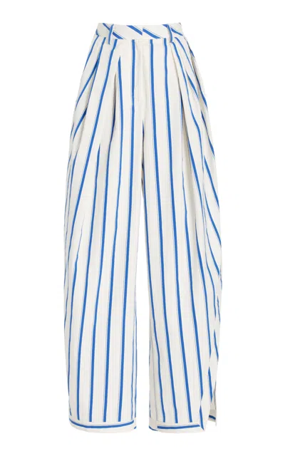 Rosie Assoulin Pleated Asymmetrical Pant In Stripe