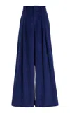 Rosie Assoulin Pleated Cotton Pants In Navy