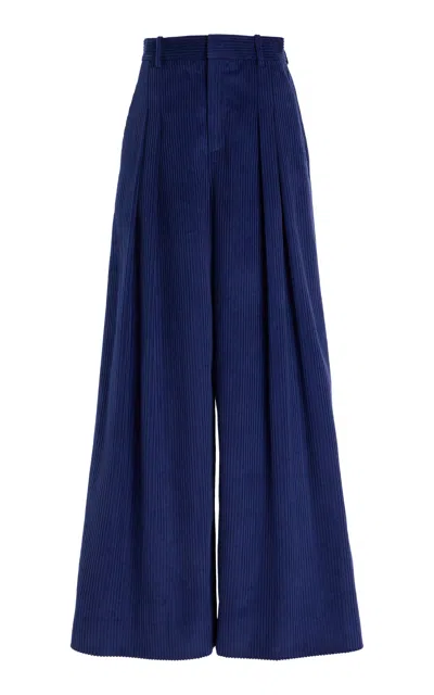 Rosie Assoulin Pleated Cotton Pants In Navy