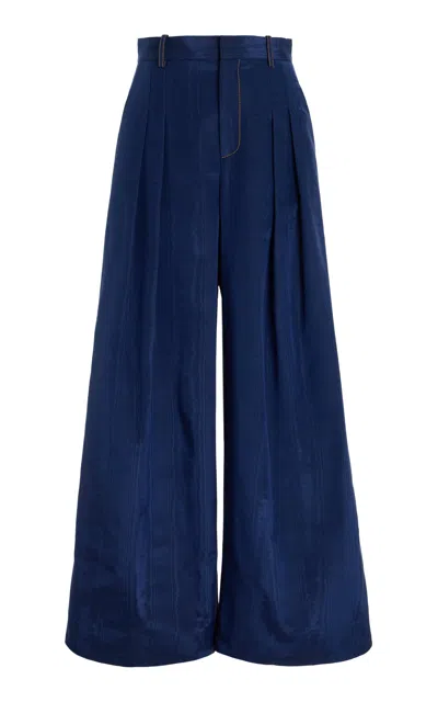 Rosie Assoulin Pleated Cotton Pants In Navy