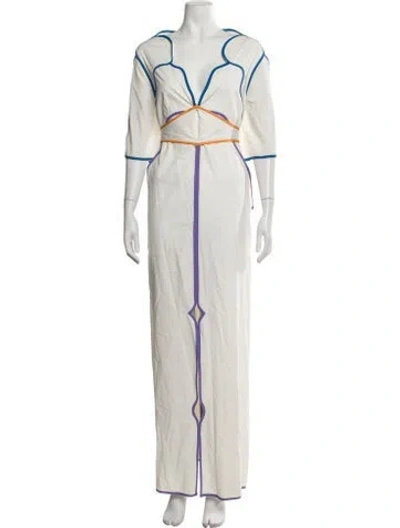 Pre-owned Rosie Assoulin Plunge Neckline Long Dress In White