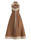 Rosie Assoulin Polka Dot Halterneck Midi Day Dress In Brown