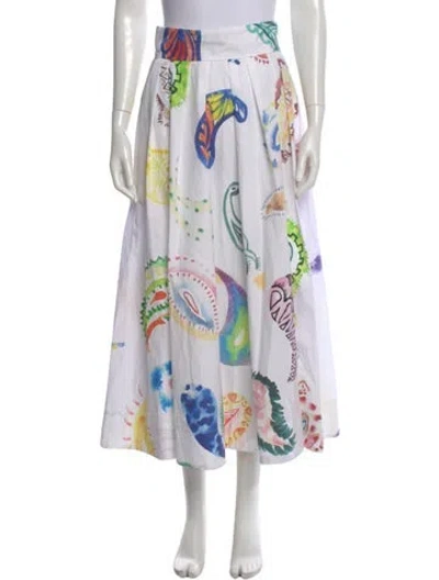 Pre-owned Rosie Assoulin Printed Long Skirt In White
