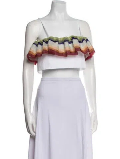 Pre-owned Rosie Assoulin Printed Square Neckline Crop Top In White