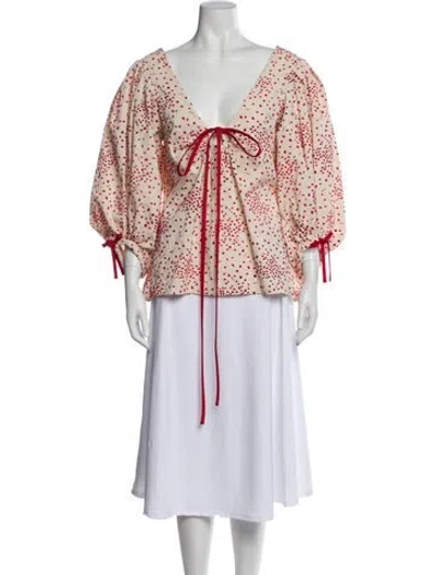 Pre-owned Rosie Assoulin Printed V-neck Blouse In Pink