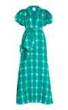 Rosie Assoulin Puff-sleeve Plaid Maxi Dress In Green