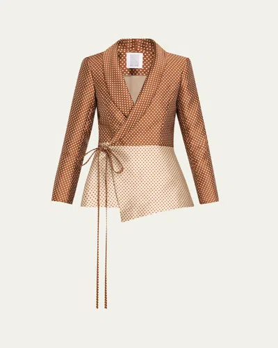 ROSIE ASSOULIN RAPT ATTENTION POLKA-DOT SILK WRAP BLAZER